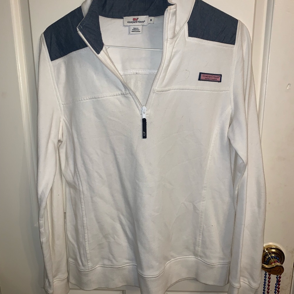 White w denim detail shep shirt